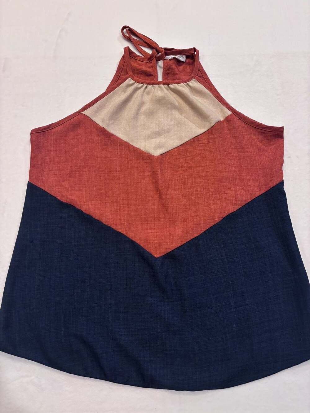 Hailey & Co. Color Block Halter Top Size L Rust Navy Beige